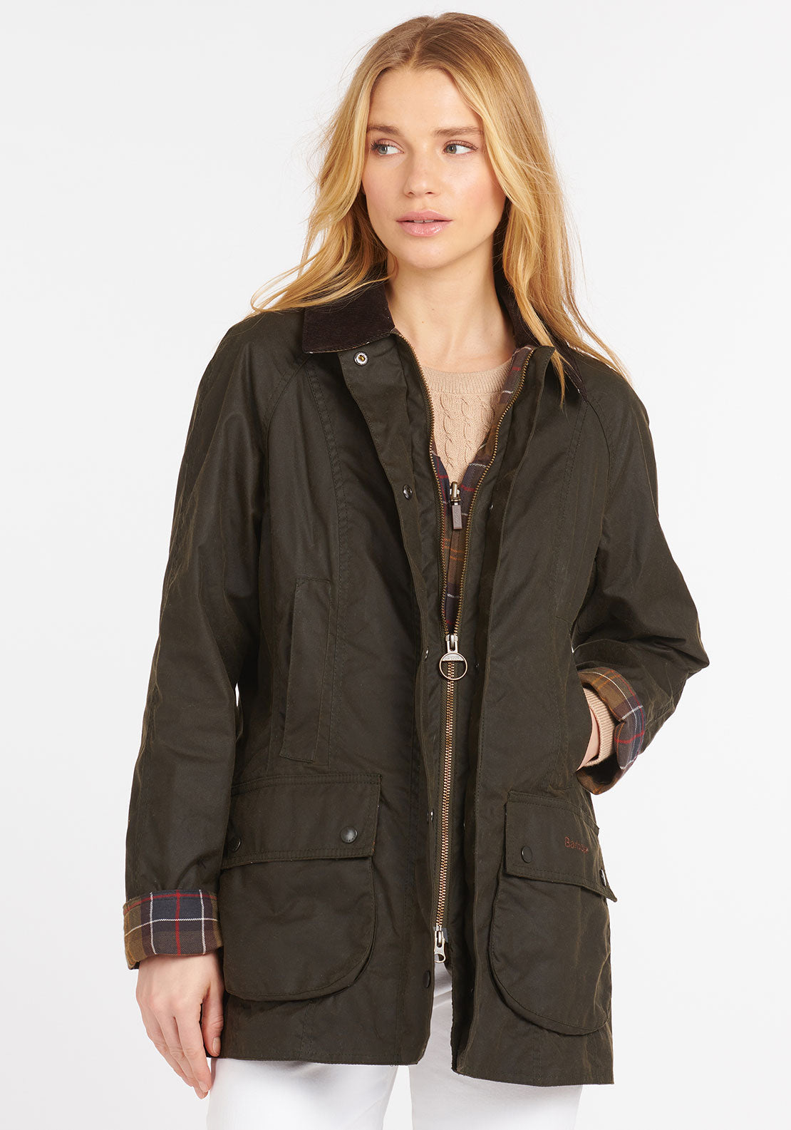 Barbour Womens Beadnell Classic Waxed Jacket, Green