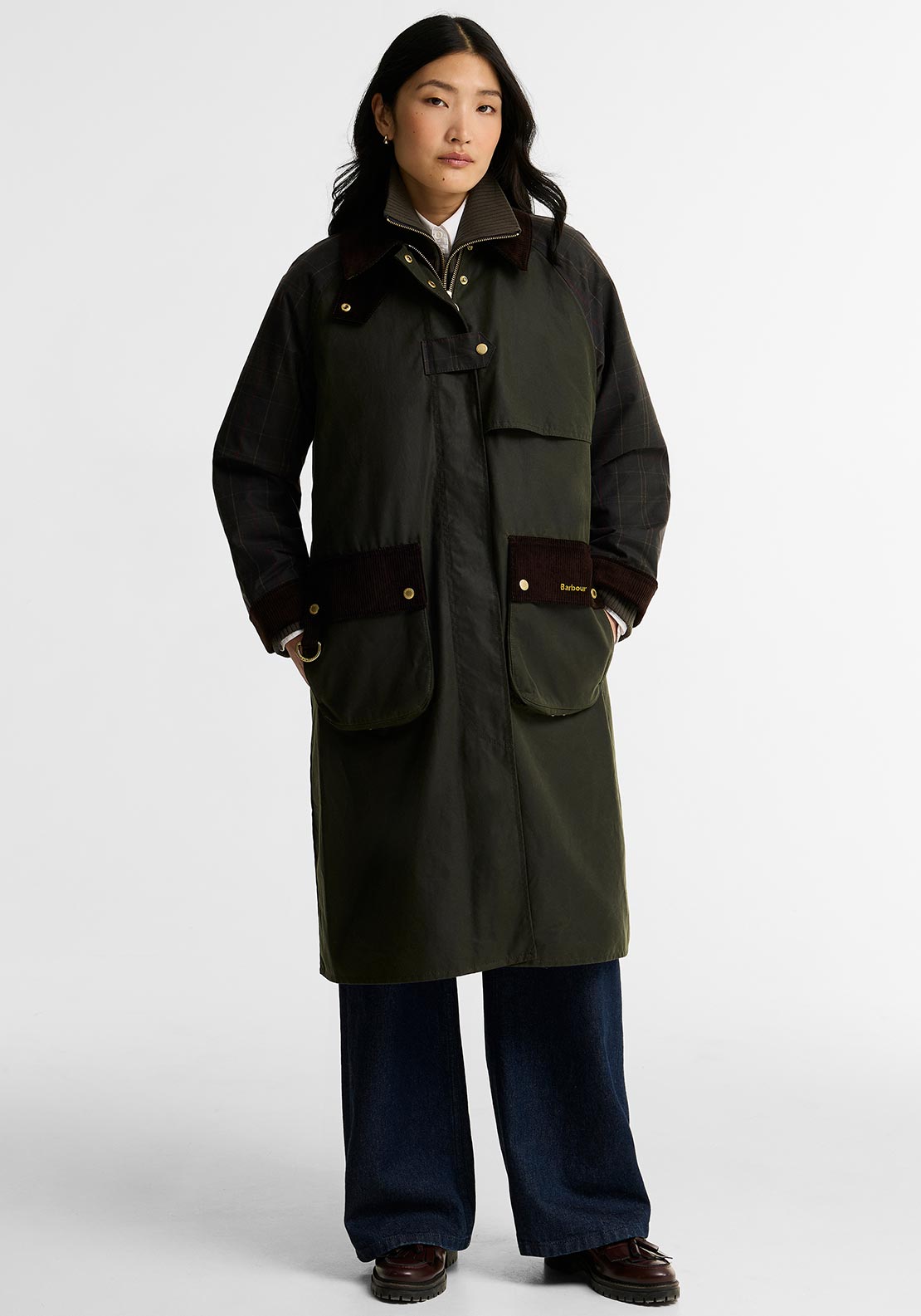Barbour Womens Check Kirkless Waxed Coat, Green