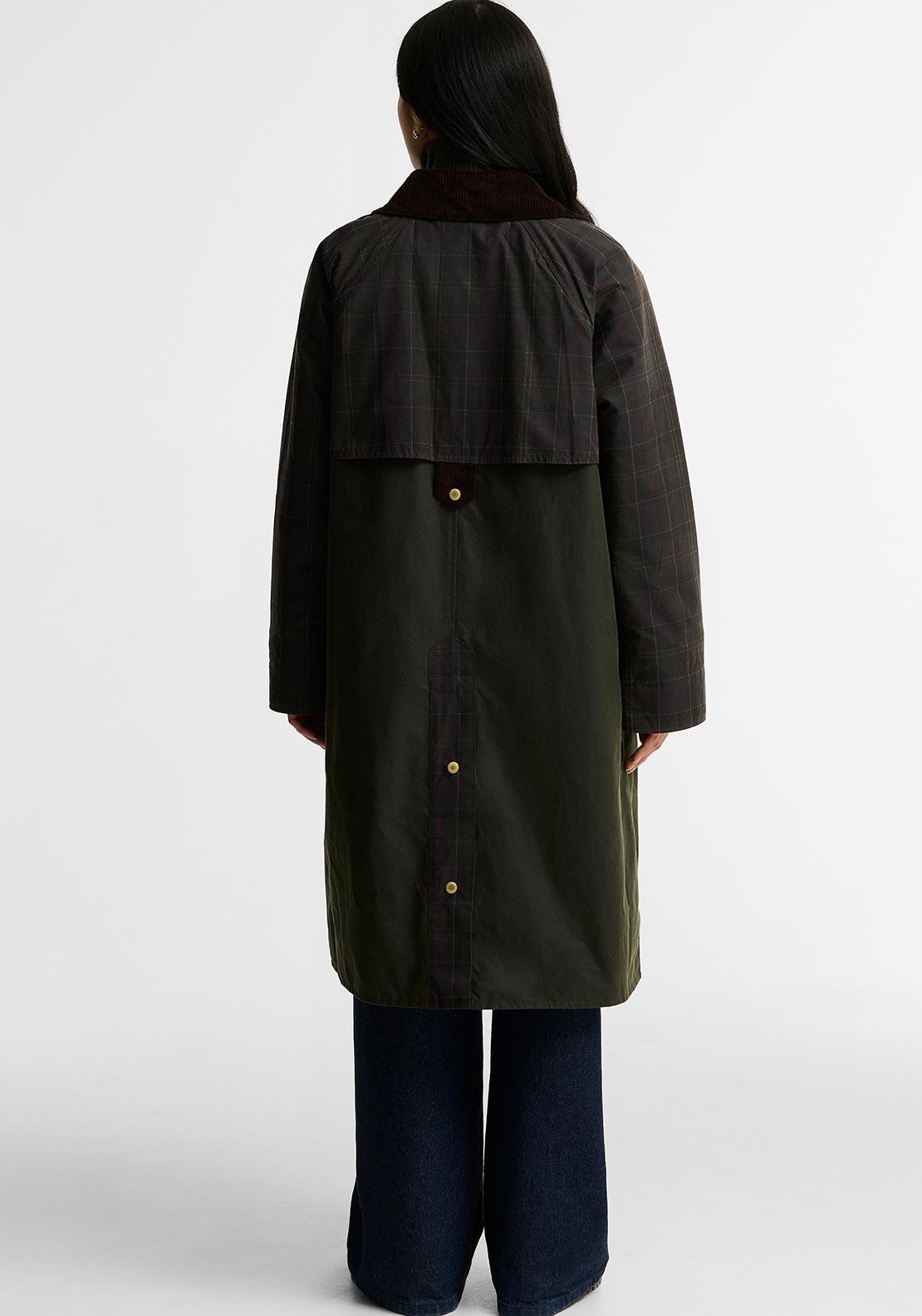 Barbour Womens Check Kirkless Waxed Coat, Green