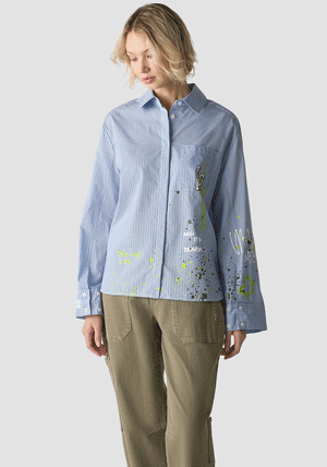 Le Comte Stripped Print Long Sleeve Shirt, Blue