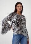 Monari Leopard Print Raglan Sleeve Blouse, Black