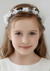 Little People Floral and Bow Communion Headpiece, White