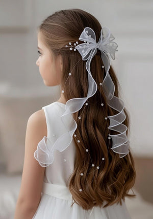 Little People Bow Clip Communion Headpiece, White