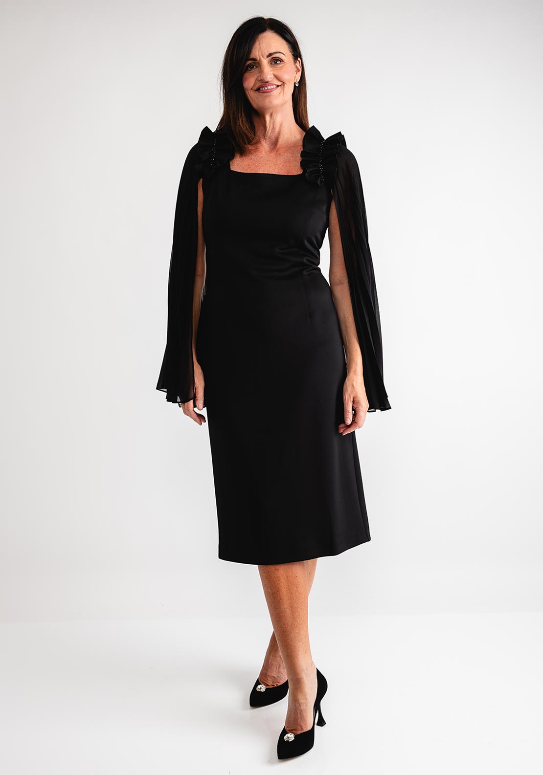 pleated shoulder pencil dress Women's Bauhinia Pencil Pleated Shoulder Silk Spandex Midi Dress XS/S/M/L/XL/Customize White/Black MEAN BLVD XS / Black
