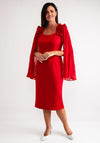 Lizabella Pleated Sleeve Frill Shoulder Pencil Dress, Red