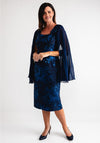 Lizabella Pleated Sleeve Jacquard Floral Pencil Dress, Navy