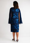 Lizabella Pleated Sleeve Jacquard Floral Pencil Dress, Navy