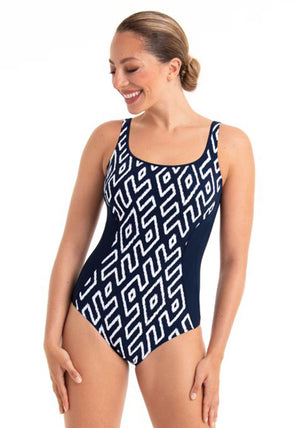 Anita Abstract Mastectomy Swimsuit, Navy