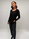 Malissa J One Size Mesh Arms with Rhinestone Detail Top, Black