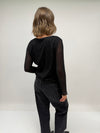Malissa J One Size Mesh Arms with Rhinestone Detail Top, Black