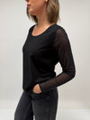 Malissa J One Size Mesh Arms with Rhinestone Detail Top, Black