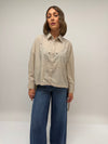 Malissa J One Size Button Up with Rhinestone Detail Shirt, Stone