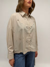 Malissa J One Size Button Up with Rhinestone Detail Shirt, Stone