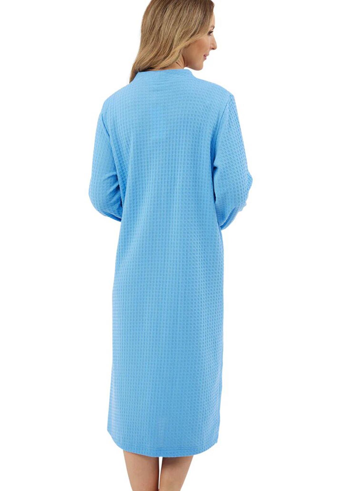 Marlon Waffle Long Sleeve Zip Dressing Gown, Blue