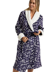 Marlon Leaf Print Shawl Collar Dressing Gown, Navy