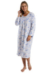 Marlon Leaf Fleece Long Sleeve Nightdress, Blue