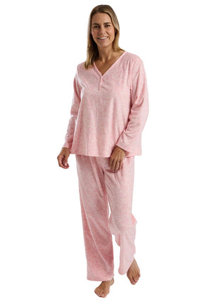 Marlon Floral Long Sleeve Fleece Pyjama Set, Pink