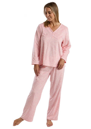 Marlon Floral Long Sleeve Fleece Pyjama Set, Pink