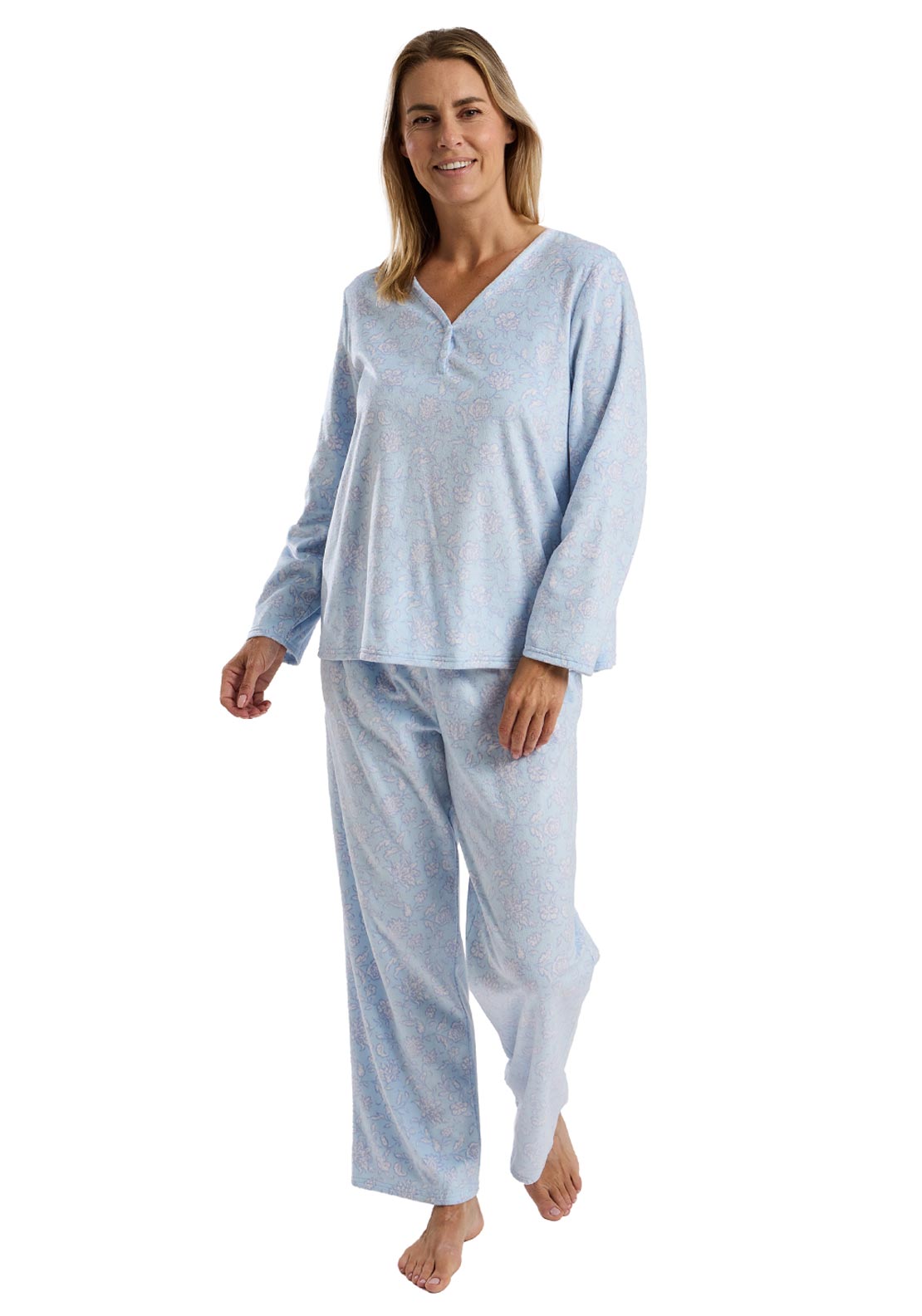 Marlon Floral Long Sleeve Fleece Pyjama Set, Blue