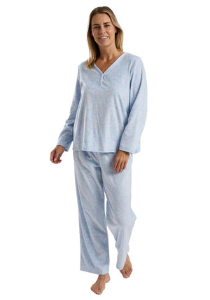 Marlon Floral Long Sleeve Fleece Pyjama Set, Blue
