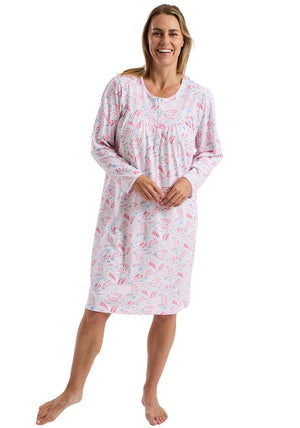 Marlon Leaf Long Sleeve Nightdress, Pink