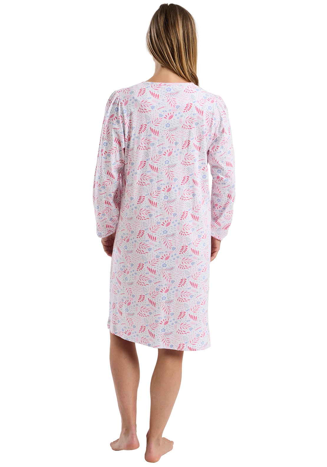 Marlon Leaf Long Sleeve Nightdress, Pink