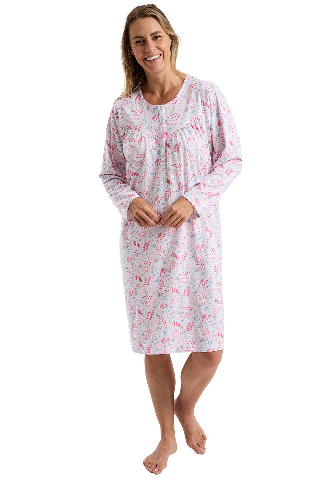 Marlon Leaf Long Sleeve Nightdress, Pink