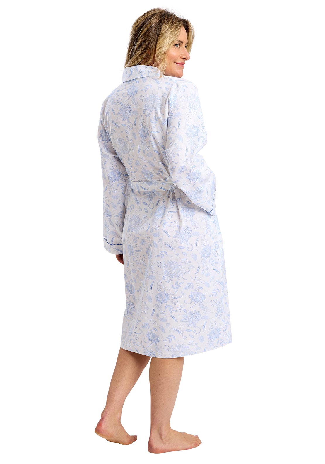 Marlon Amelia Floral Long Sleeve Robe, Blue