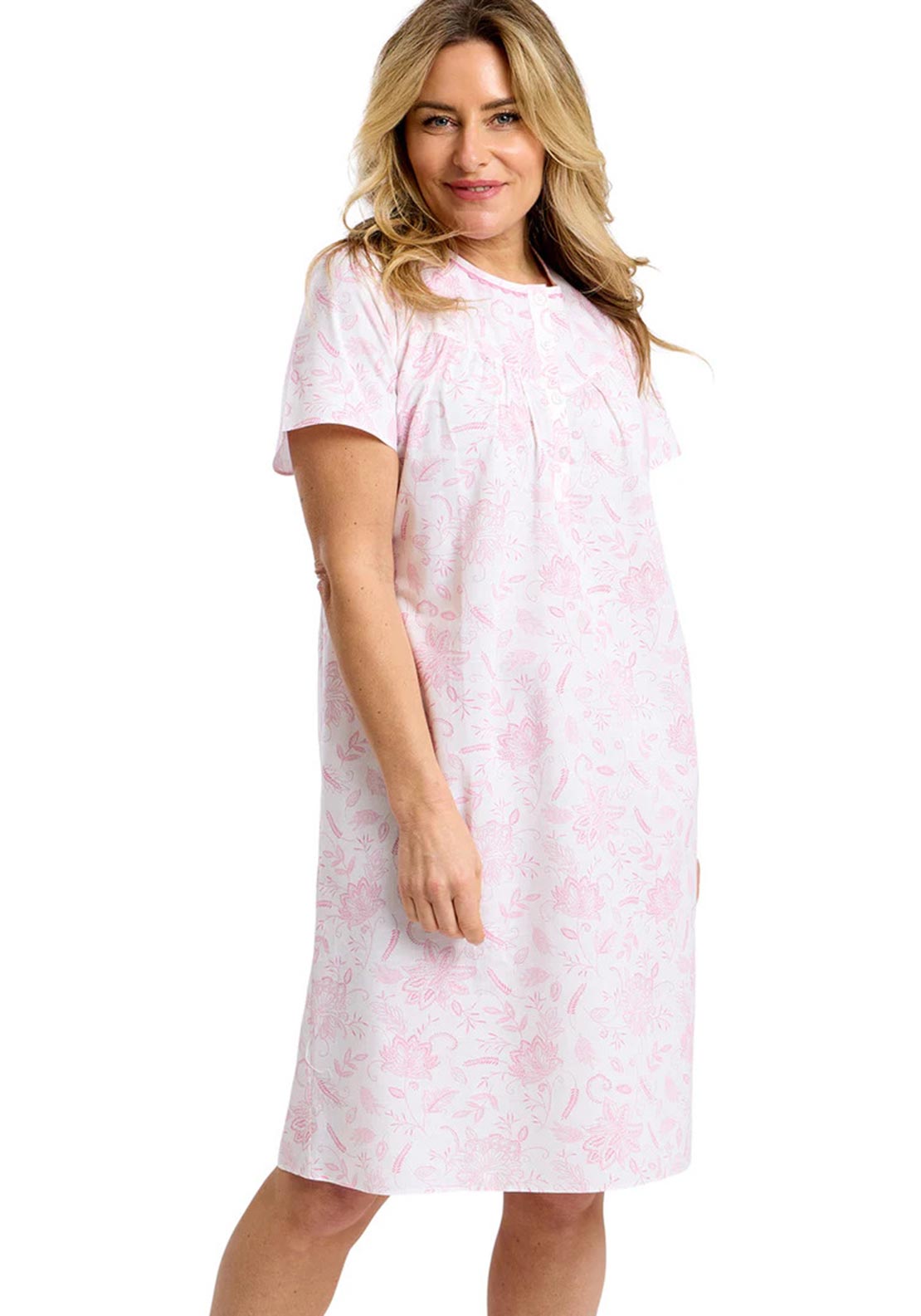 Marlon Amelia Floral Short Sleeve Nightdress, Pink