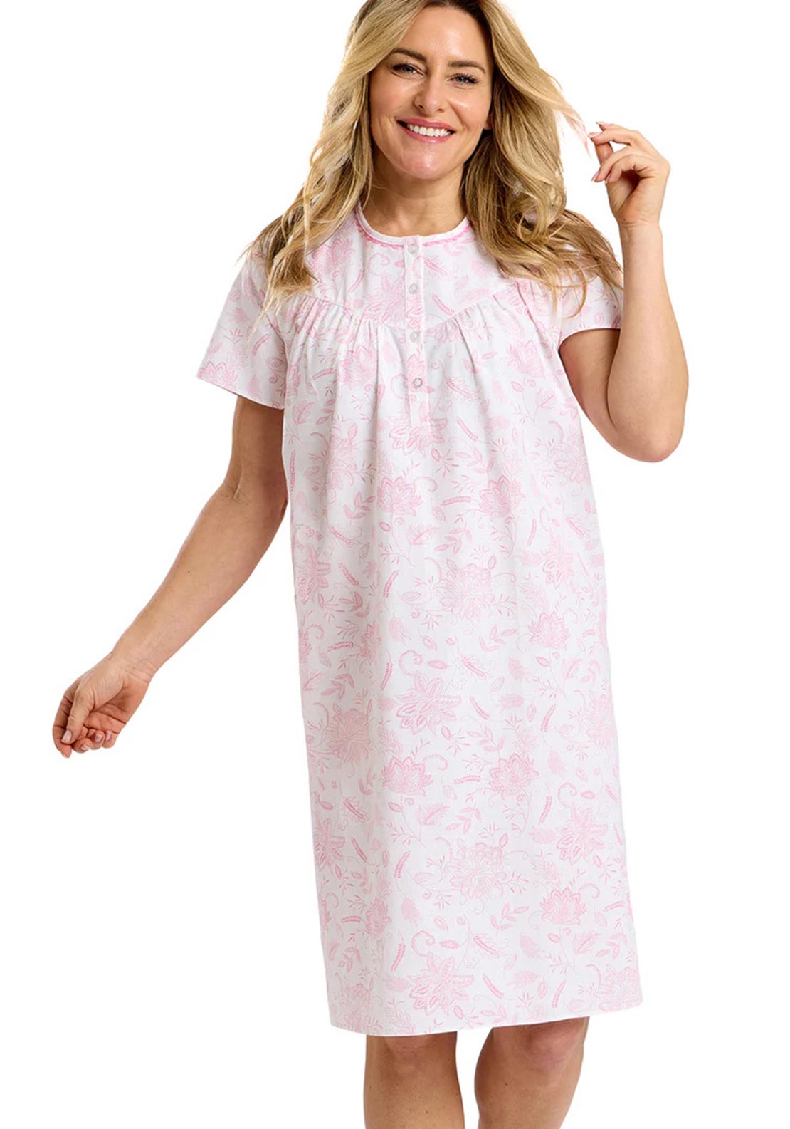 Marlon Amelia Floral Short Sleeve Nightdress, Pink