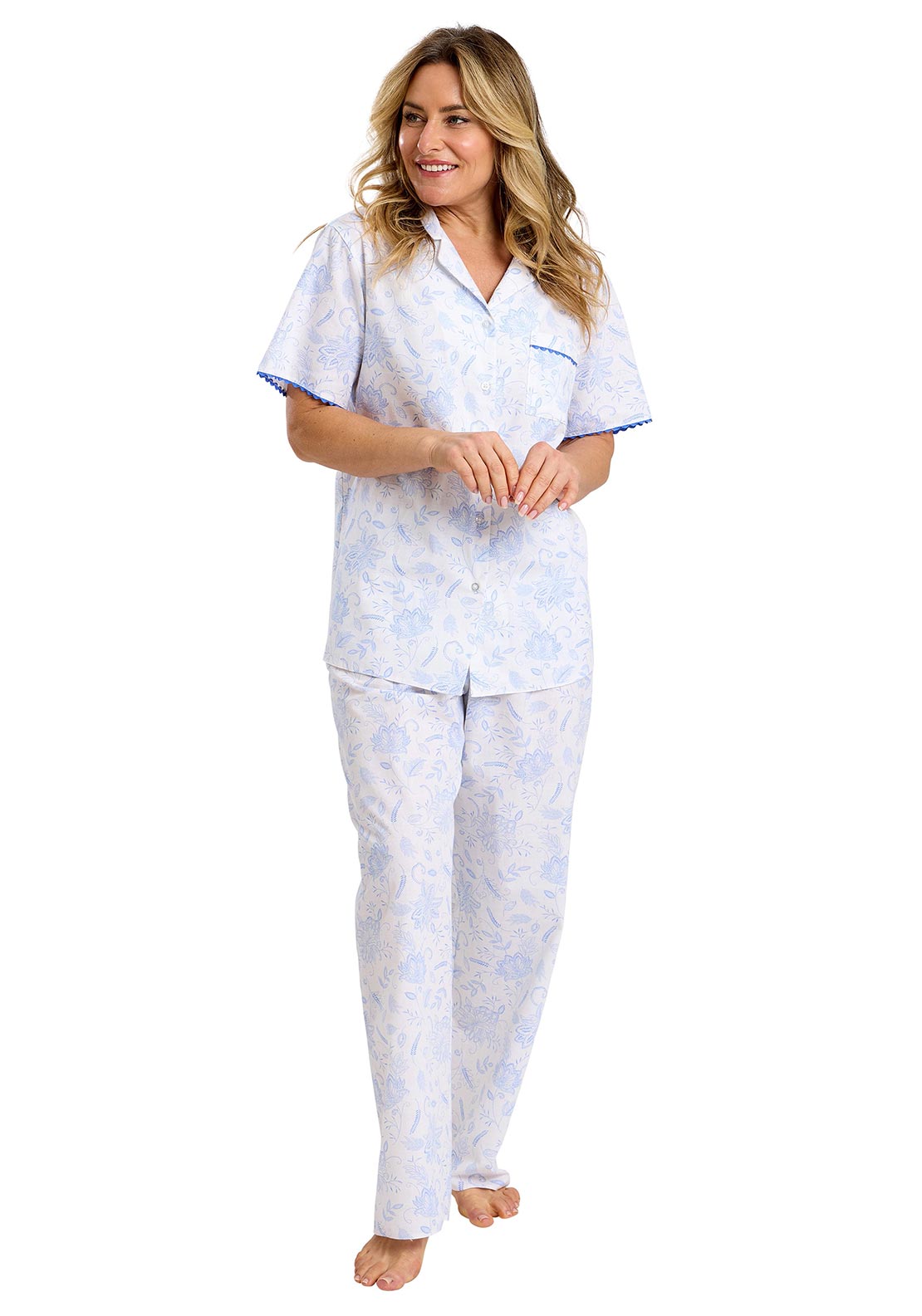 Marlon Amelia Floral Short Sleeve Pyjama Set, Blue