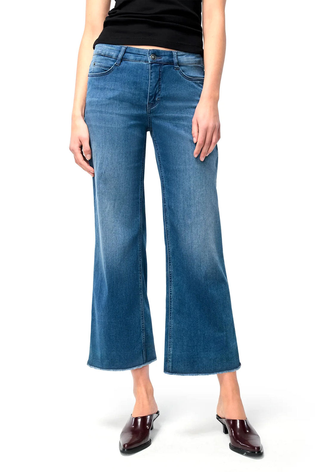 Mac Dream Wide Cropped Jeans, Dark Blue