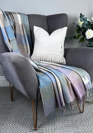 McNutt of Donegal Lambswool Check XL Throw, Coastal