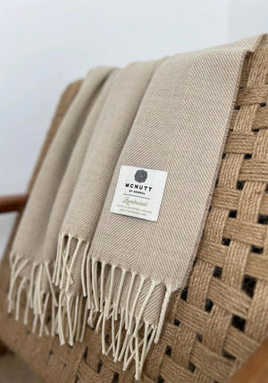 Mc Nutt Of Donegal Basswood Herringbone Throw, Basswood Beige