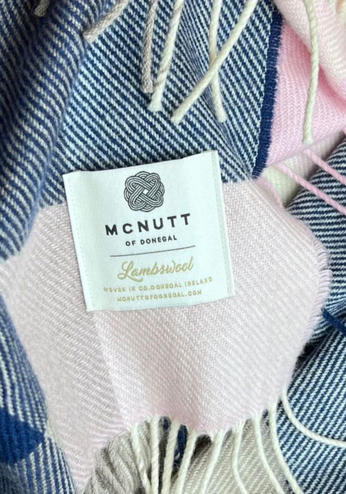McNutt Of Donegal Merino Lambswool Chic Throw, Navy & Pink