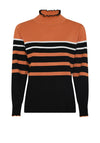 Micha Striped Knit Frill Neck Sweater, Orange