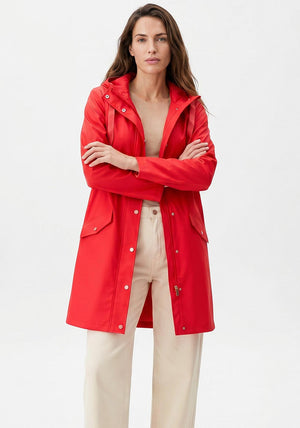 Micha Coated Hooded Rain Jacket, Red