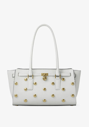 MICHAEL Michael Kors Hamilton Studded Shoulder Bag, White