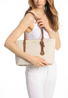 MICHAEL Michael Kors Quinn Medium Logo Leather Tote Bag, Off White