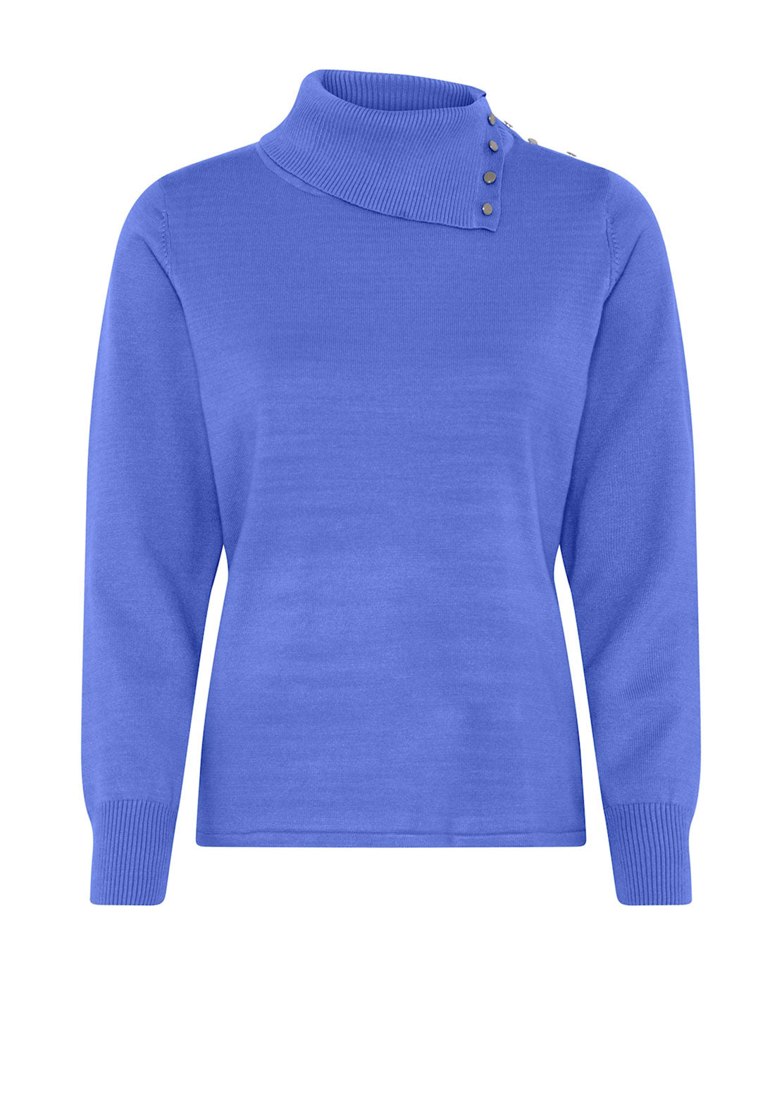 Micha Button Roll Neck Fine Knit Jumper, Purple