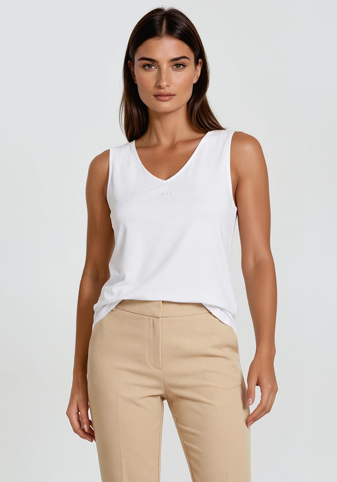 Micha Small Logo Rhinestone Detail Tank Top, White