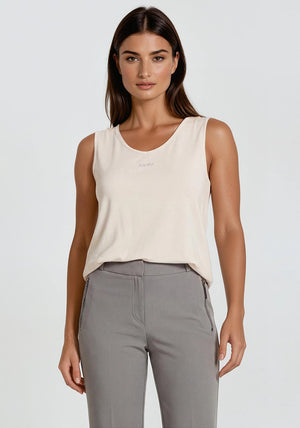 Micha Small Logo Rhinestone Detail Tank Top, Light Beige