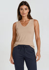 Micha Small Logo Rhinestone Detail Tank Top, Beige