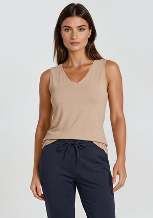Micha Small Logo Rhinestone Detail Tank Top, Beige