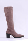 Miss Elastic Block Heel Long Boot, Taupe
