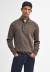 Barbour Men’s Essential Elbow Patch Button Neck Jumper, Brown