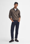 Barbour Men’s Essential Elbow Patch Button Neck Jumper, Brown