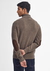 Barbour Men’s Essential Elbow Patch Button Neck Jumper, Brown