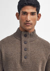 Barbour Men’s Essential Elbow Patch Button Neck Jumper, Brown