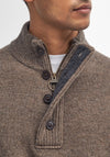 Barbour Men’s Essential Elbow Patch Button Neck Jumper, Brown